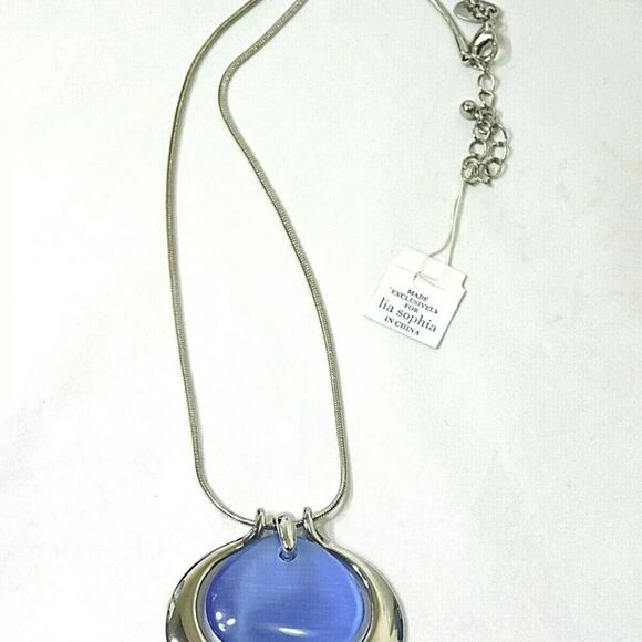 Lia Sophia Pendant Necklace, BLUE Cat's Eye, 18-21", NWOT - Picture 2 of 8